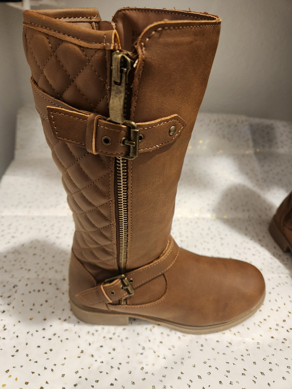 Girl's Tall Quilted Riding Boots - Brown
